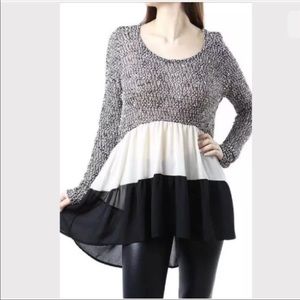 Entro Tri Color Tunic Top Black-S